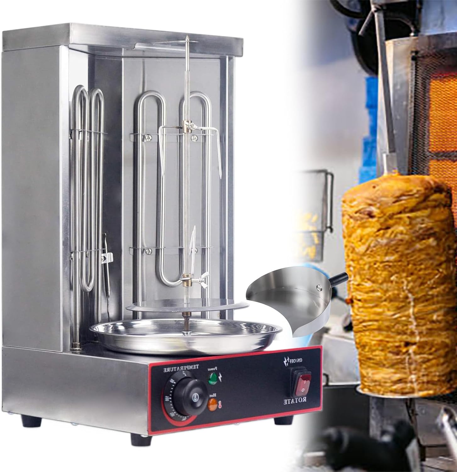 Electric Vertical Rotisserie, Shawarma Broiler, Kebab Grill Machine, Rotating Grill with Adjustable Temperature, for Home Restaurant Kitchen