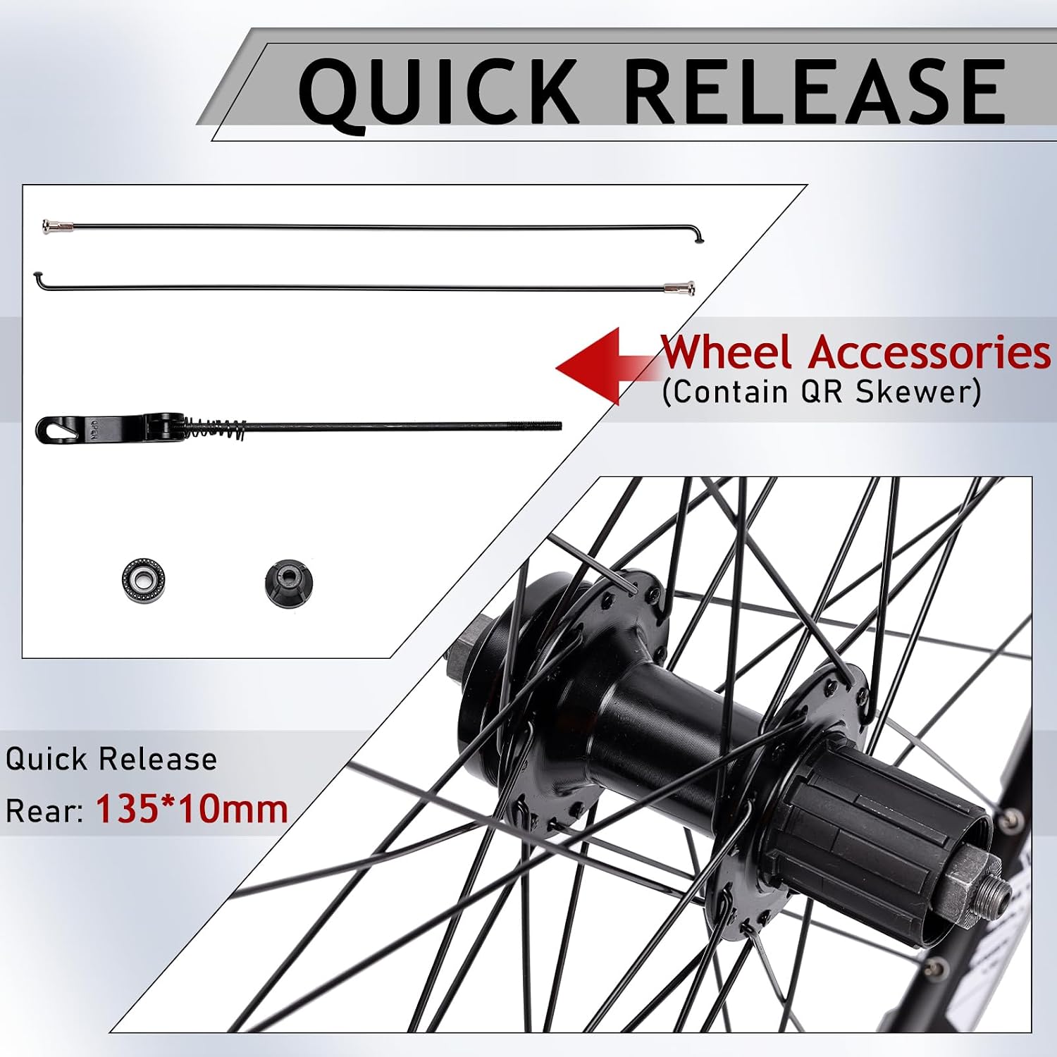 BUCKLOS MTB Wheelset 26' 27.5' 29' Quick Release Disc Brake 32H Mountain Bike Wheels, High Strength Aluminum Alloy Rim Black Bike Wheel, Suitable 8-10 Speed Cassette Mountain Bike Wheelset