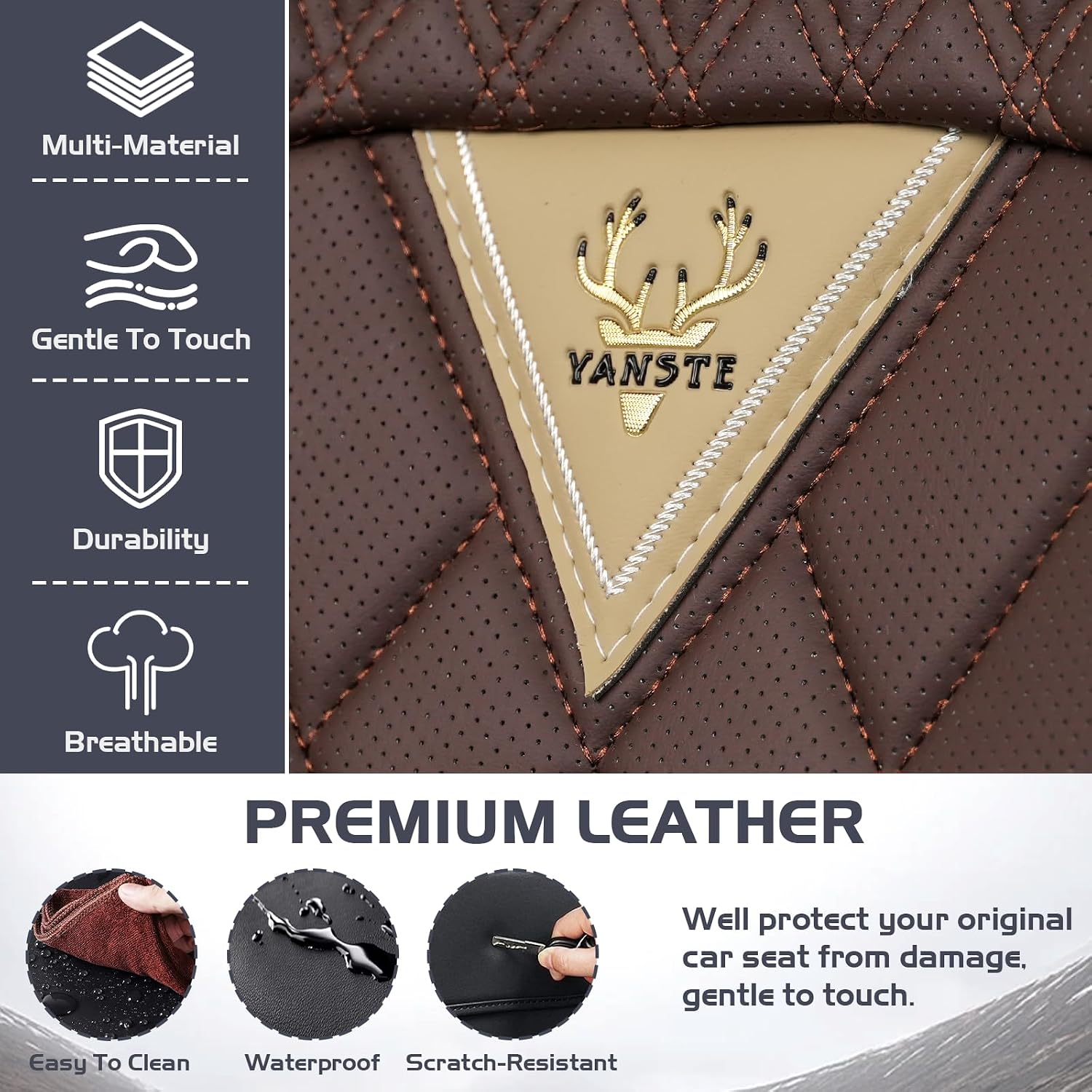 Car Seat Covers for RAM 3500 2012-2026, Waterproof Nappa Leather Full Set Seat Cover with Headrests, Anti-Slip and Comfortable Automotive Seat Protector&Accessories(Brown Coffee)