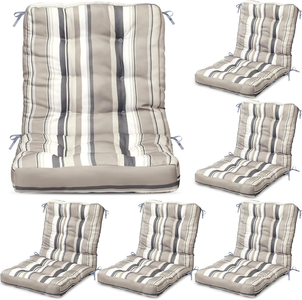 Hoteam 6 Set Patio Chair Cushions Outdoor 20 x 40 Inch High Chair Patio Cushion for Outdoor Furniture Waterproof Seat Rocking Indoor Thickened Pad(Striped Style,Beige)