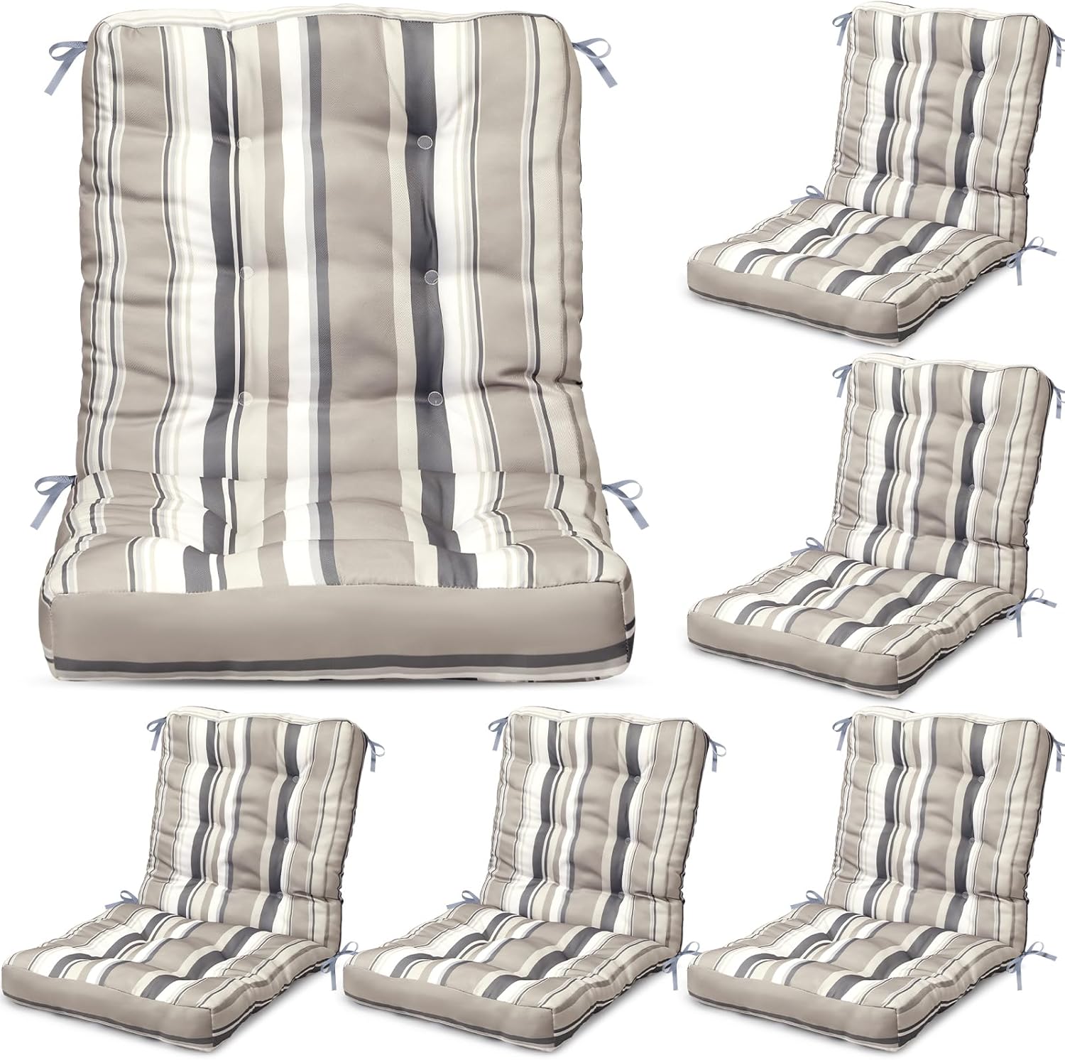 Hoteam 6 Set Patio Chair Cushions Outdoor 20 x 40 Inch High Chair Patio Cushion for Outdoor Furniture Waterproof Seat Rocking Indoor Thickened Pad(Striped Style,Beige)