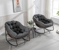 Outdoor Rocking Chair Set of 2, Patio Oversized Wicker Egg Rocking Chair, Indoor & Outdoor Comfy Rocker Chair with Thick Cushion, Modern Lounge Chair for Balcony, Porch, Garden, Backyard, Deck, Grey