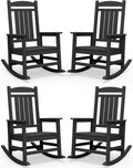 SERWALL Oversized HDPE Outdoor Rocking Chair Set of 4, Patio Rocking Chairs, All-Weather Porch Rockers for Adults, Black