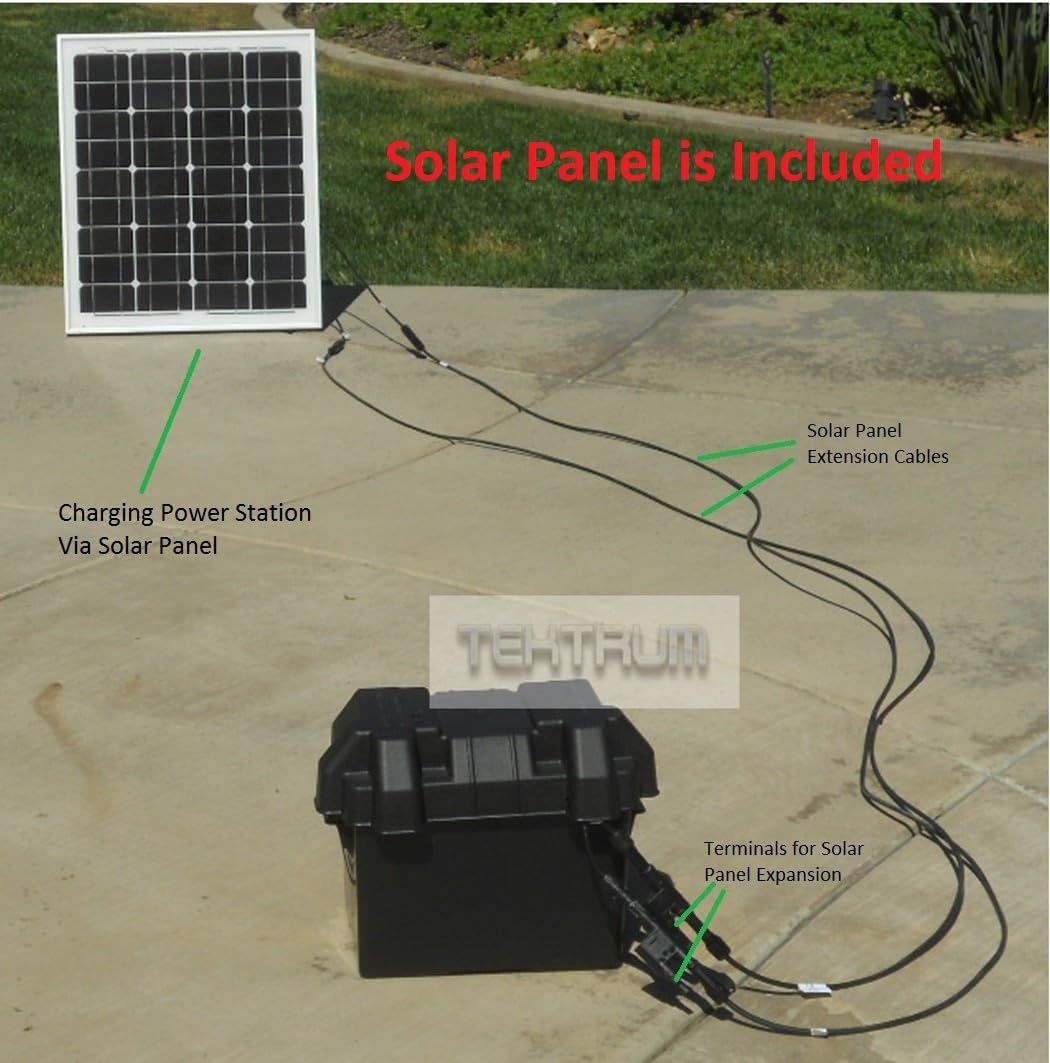 Tektrum Portable 1000w (2000w Peak) Powerpack Power Source Station, Silent Gas Free Generator With 420Wh/35Ah Battery, Solar Panel - Power up mini-Fridge, TV - Plug-N-Play (50w Solar Panel)