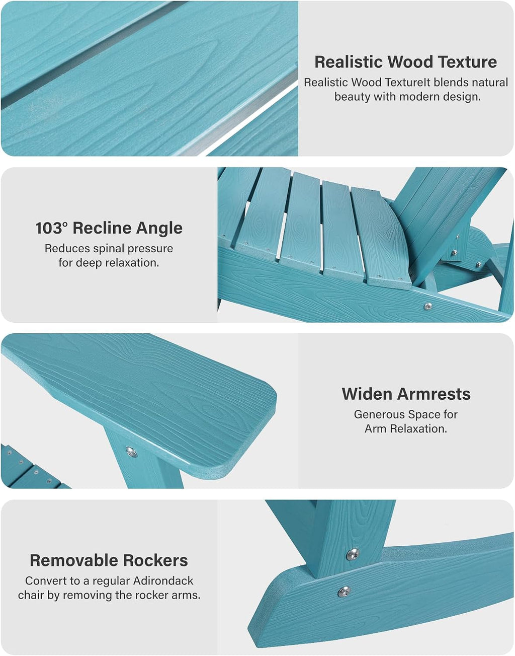 YEFU Outdoor Rocking Chair,Adirondack Rocking Chair,Patio Rocker Chair with Wide Back,Oversized Rocker Chair Look Like Real Wood, for Lawn, Porch, Backyard, Indoor and Garden(Blue)