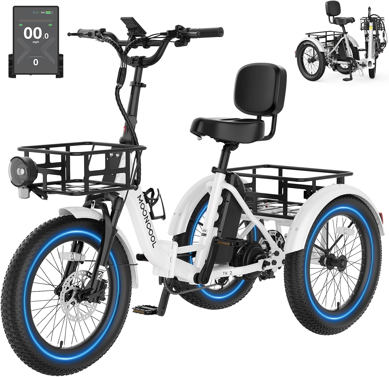 MOONCOOL Electric Trike for Adults, 500W/750W 48V Electric Tricycle for Adults, 20'x3.0' Fat Tire 3 Wheel Electric Bike, Folding Aluminum Adult Tricycle with Removable Battery