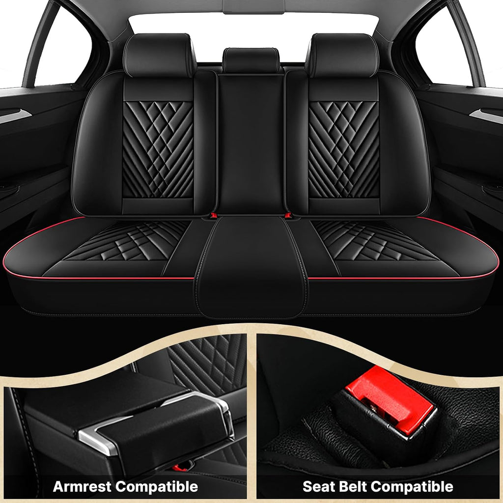 Fit for Honda Odyssey 2000-2026 Seat Covers, Fashion Sport Seat Cover with Waterproof Leather, Airbag Safe Design Seat Protector (5 Full Seat Luxury, Black Red)