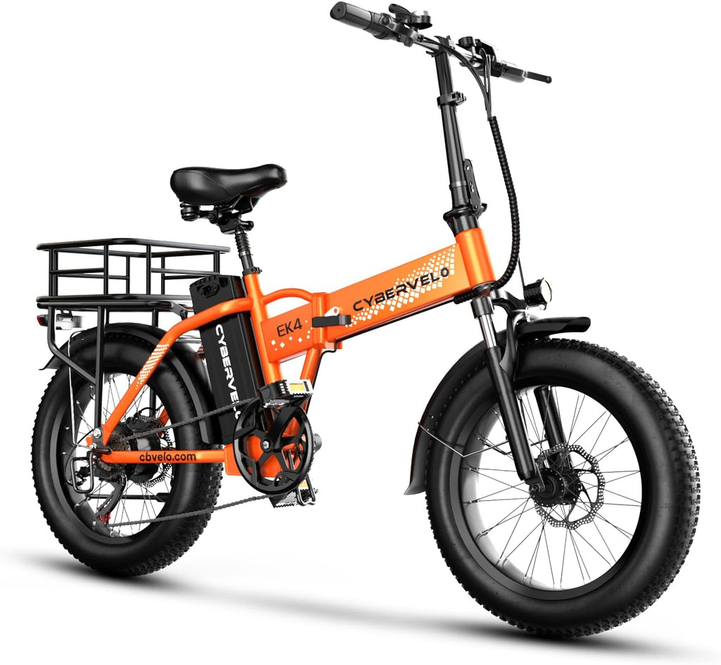 Cybervelo 750W Folding Electric Bike, 48V 20.8AH/50AH Large Removable Battery E-Bike, 80 Miles Max Range, 20' Fat Tire Electric Bike for Adults, Adult Electric Bicycles for Commute