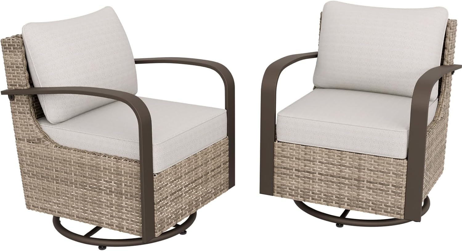 EAGLE PEAK Coastal Vista Outdoor Swivel Wicker Rocker with Deep Seating, Patio Glider Rocking Chair, Contains 2 Chairs, Beige