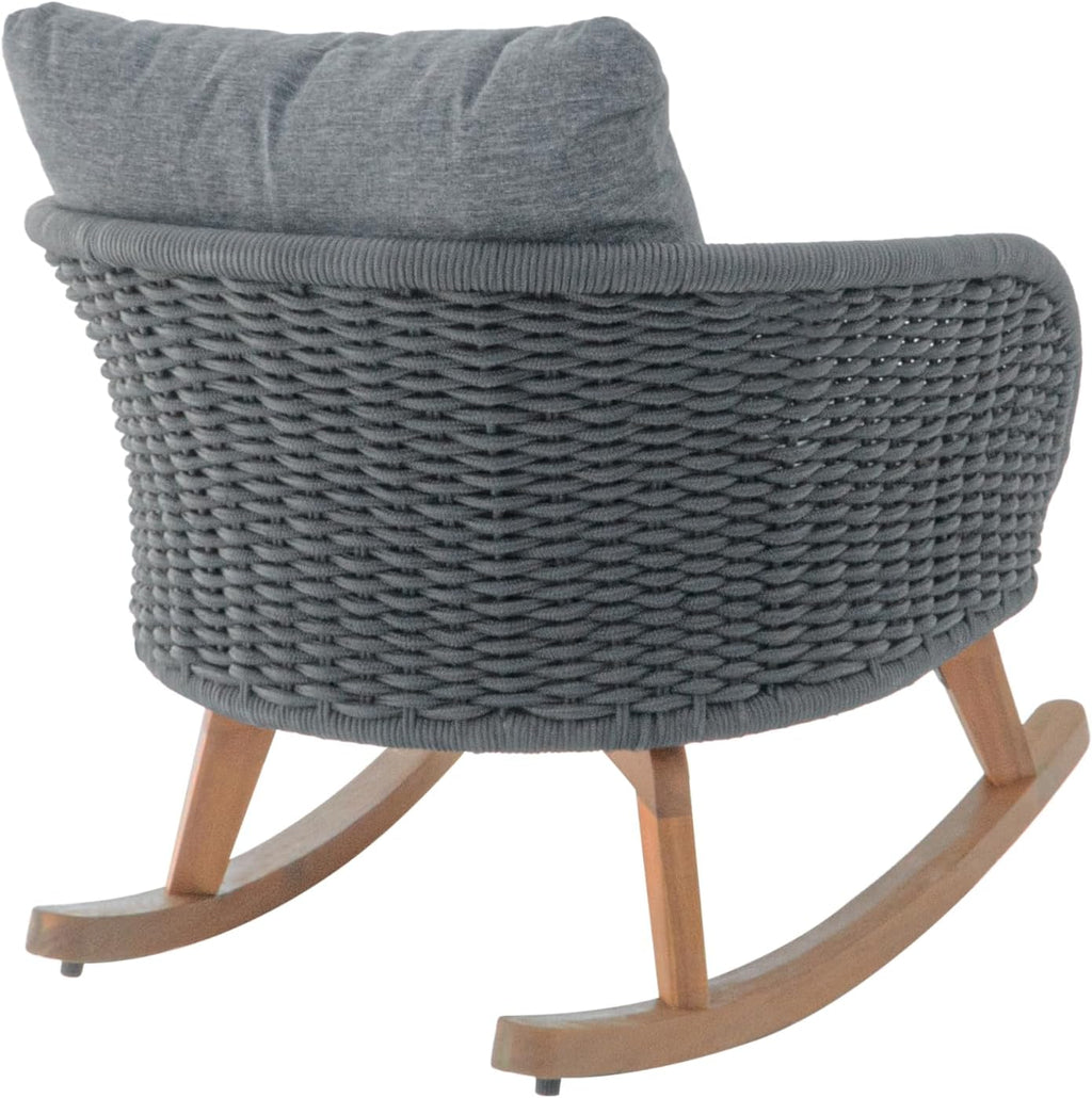 Christopher Knight Home Yusi Wooden Frame Rocking Chair Outdoor, Wicker Rocker Chair with Soft Cushions, Contemporary Patio Rockers, Rocking Accent Chair for Indoor/Outdoor, Gray + Natural