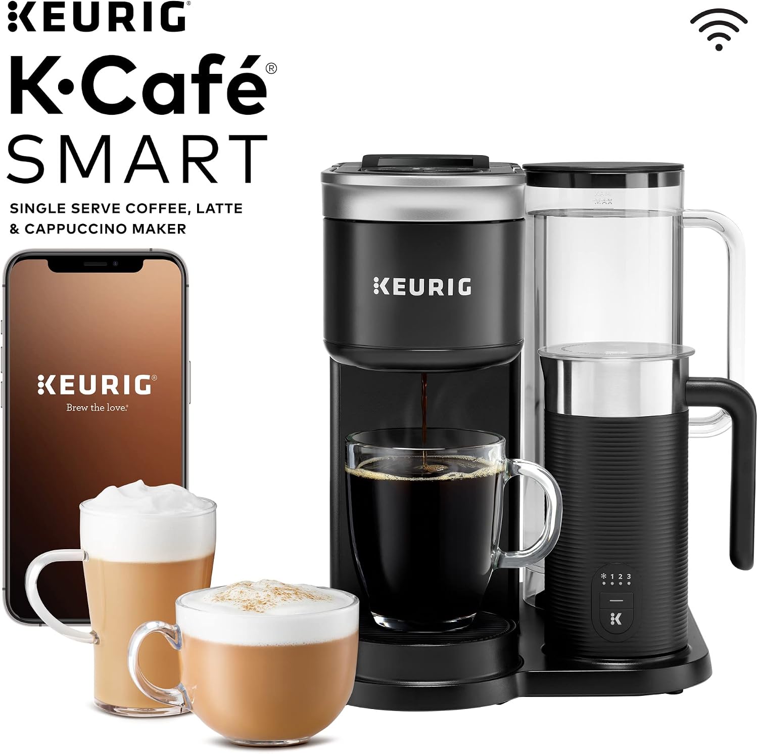 Keurig K- Slim Single Serve K-Cup Pod Coffee Maker, Multistream Technology, Black & K-Cafe SMART Single Serve K-Cup Pod Coffee, Latte and Cappuccino Maker, Black