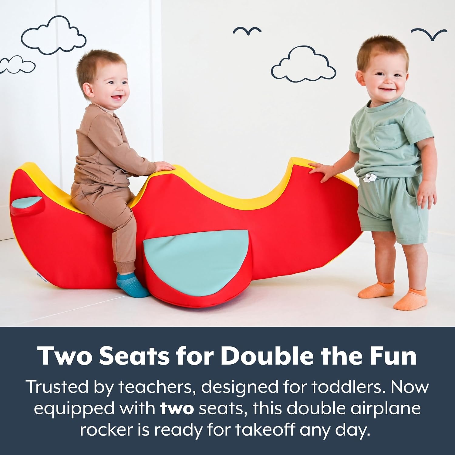 Children's Factory Rocket the Double Airplane, Red and Yellow Foam Kids Stool, Toddler Soft Seating Chair for Daycare, Preschool and Home, Lightweight and Easy to Clean, Little Explorers Collection