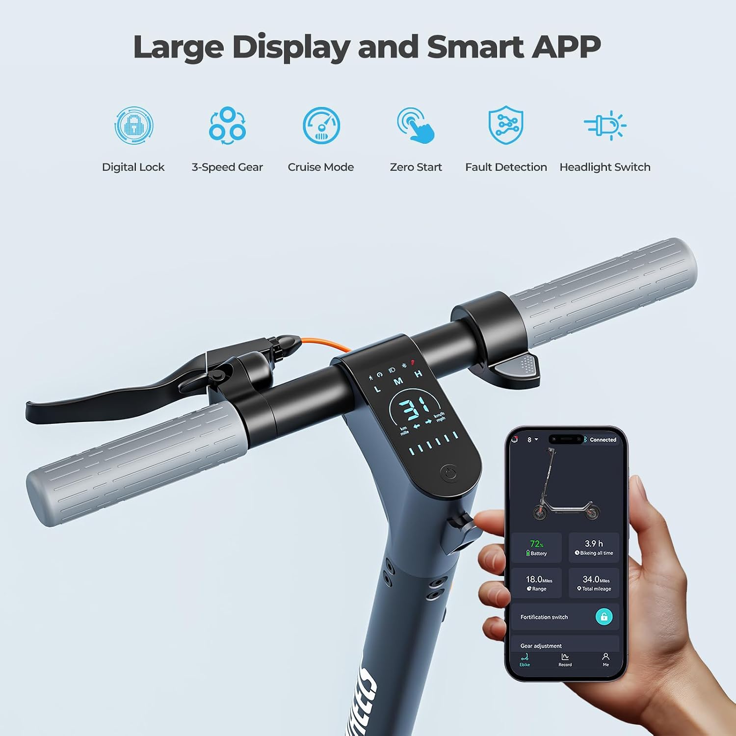 MEGAWHEELS Electric Scooter,Electric Scooter Adults Teens,10in Pneumatic Tires,350/500/600W Motor,19/31 Miles Range,15.5mph E Scooter with Smart APP Control for Commuting, Outdoor, Short Travel Gift