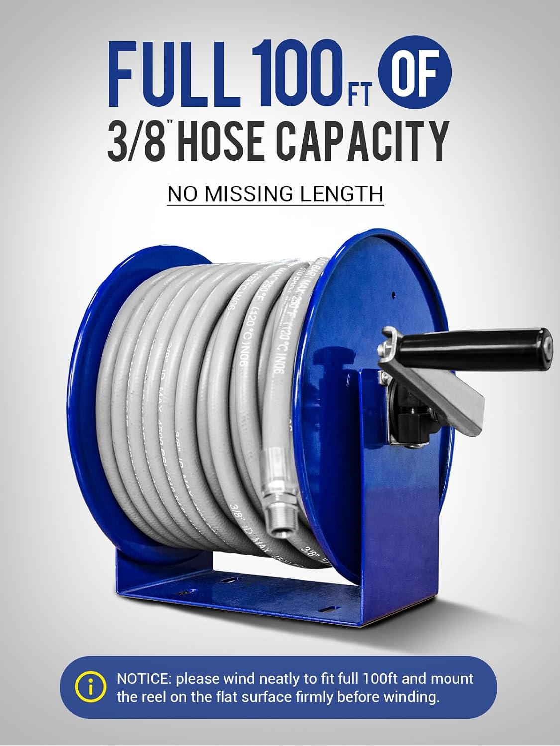 MEKOH Pressure Washer Hose Reel 100FTx3/8', 200FTx1/4' Manual Power Washer Hose Reel with M22 14mm Fitting,4500PSI Heavy Duty Hose Reel for Water,High Pressure Metal Reel with Wall/Van/Trailer Mount