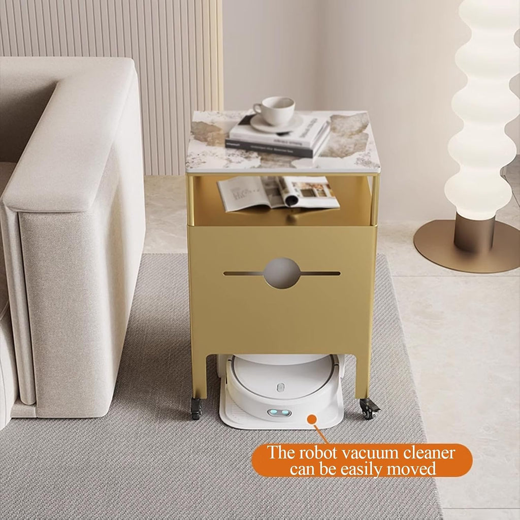 Tall Office Storage Cabinet for Robot Vacuum and Mop Self Emptying, Couch Side Table with Storage on Wheels, End Table for Robot Vacuum's Nest House(40 * 40 * 75cm)