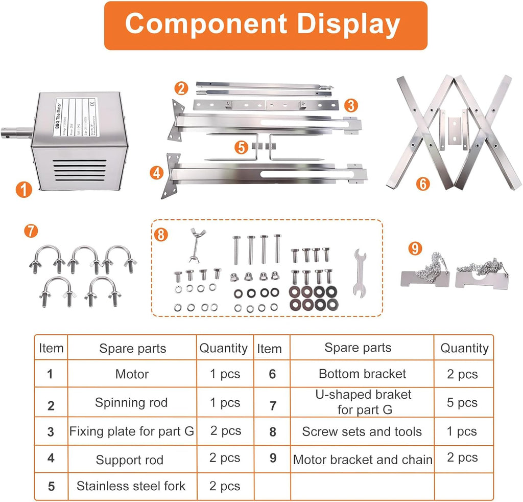 Rotisserie Grill Kit Stainless Steel Tripod Rotisserie Stand,Outdoor Electric Rotisserie BBQ Grill Kit,Adjustable Height 25W Motor with 19' Stainless Steel Spit, Heavy Duty for Chicken Pig Roasting