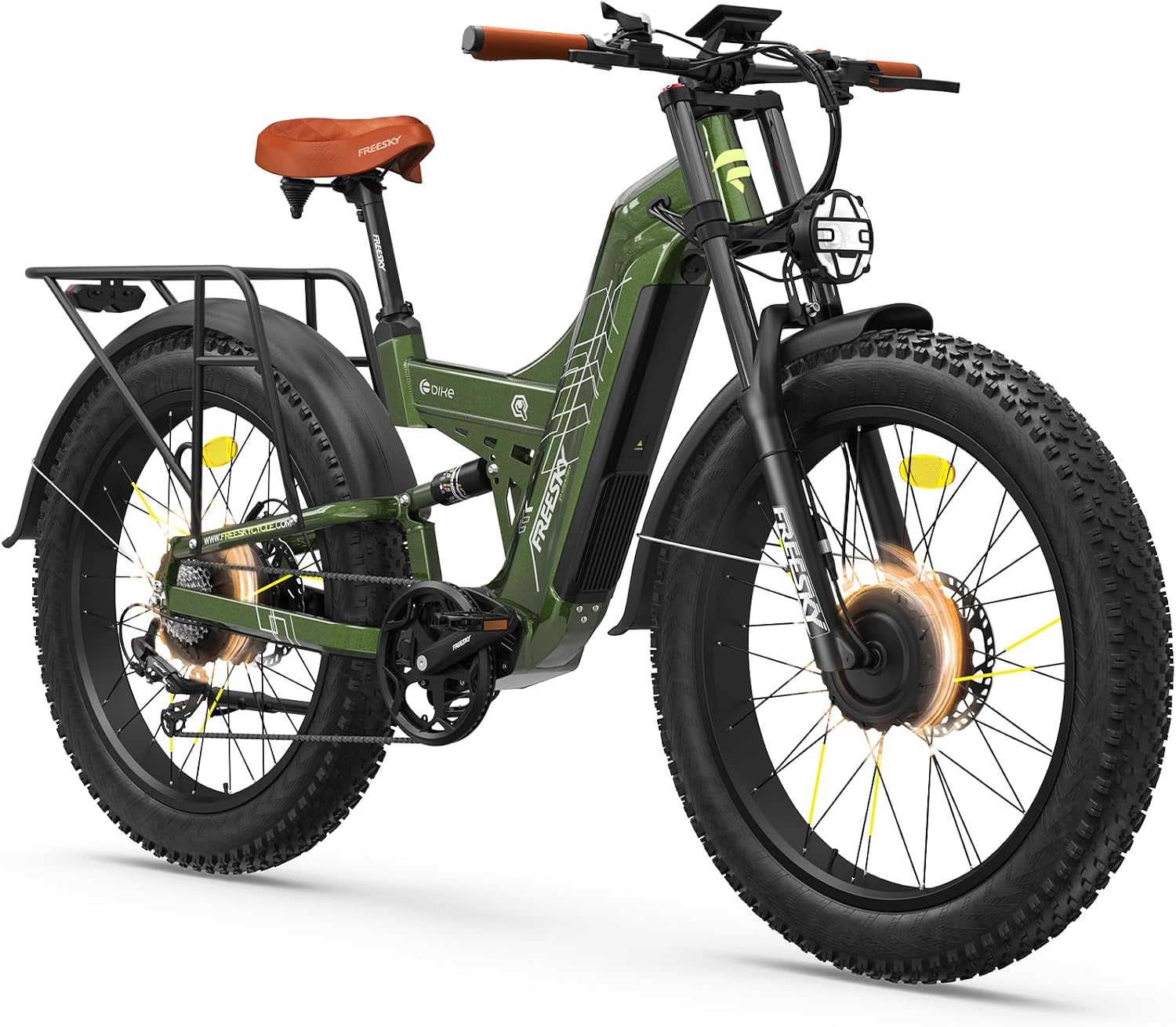 FREESKY 4000W Dual Motor Electric Bike for Adults, 48V 30AH Samsung Cells Battery 120Miles Range, 40MPH AWD Fast E-Bike, 26' Fat Tire Full Suspension Electric Mountain Bike, UL2849 Certified by TÜV