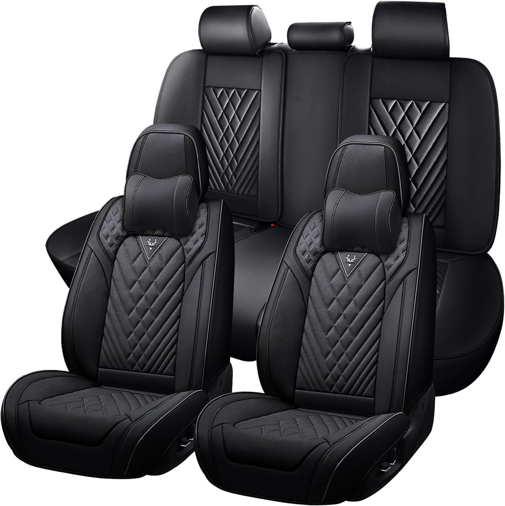 Car Seat Covers for Mitsubishi Outlander 2003-2026, Waterproof Nappa Leather Full Set Seat Cover with Headrests, Anti-Slip and Comfortable Automotive Seat Protector&Accessories(Black)