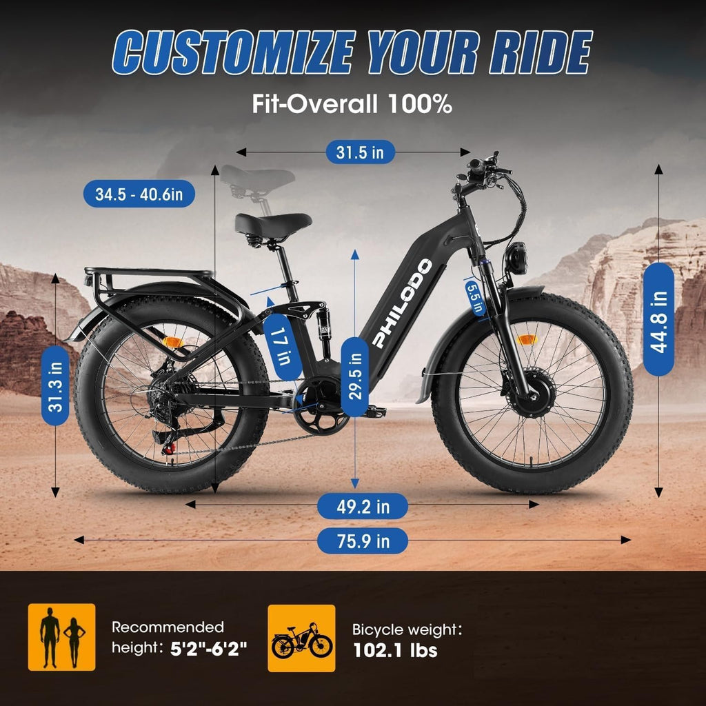 Falcon 60V 32AH Off-Road Electric Bike - 5000W Dual Motor Hunting Ebike, Fat Tire Full Suspension Dirt Bike for Adults, Long Range Snow/Sand Electric Bicycle