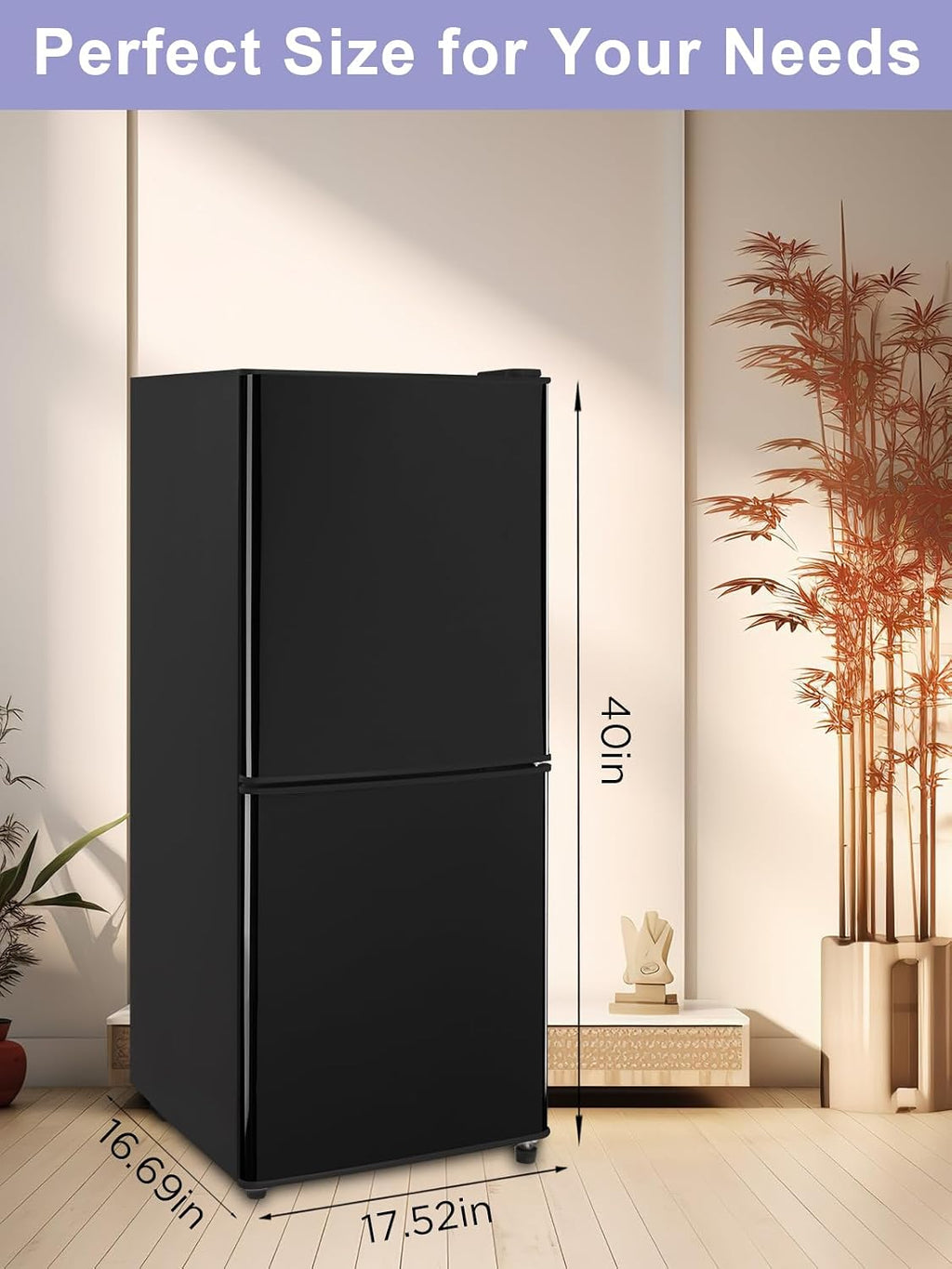 KRIB BLING Refrigerator with Freezer 4.0 Cu.Ft with 7 Level Adjustable Thermostat Control 2 Door Energy Saving Bottom Freezer Compact Refrigerator Black