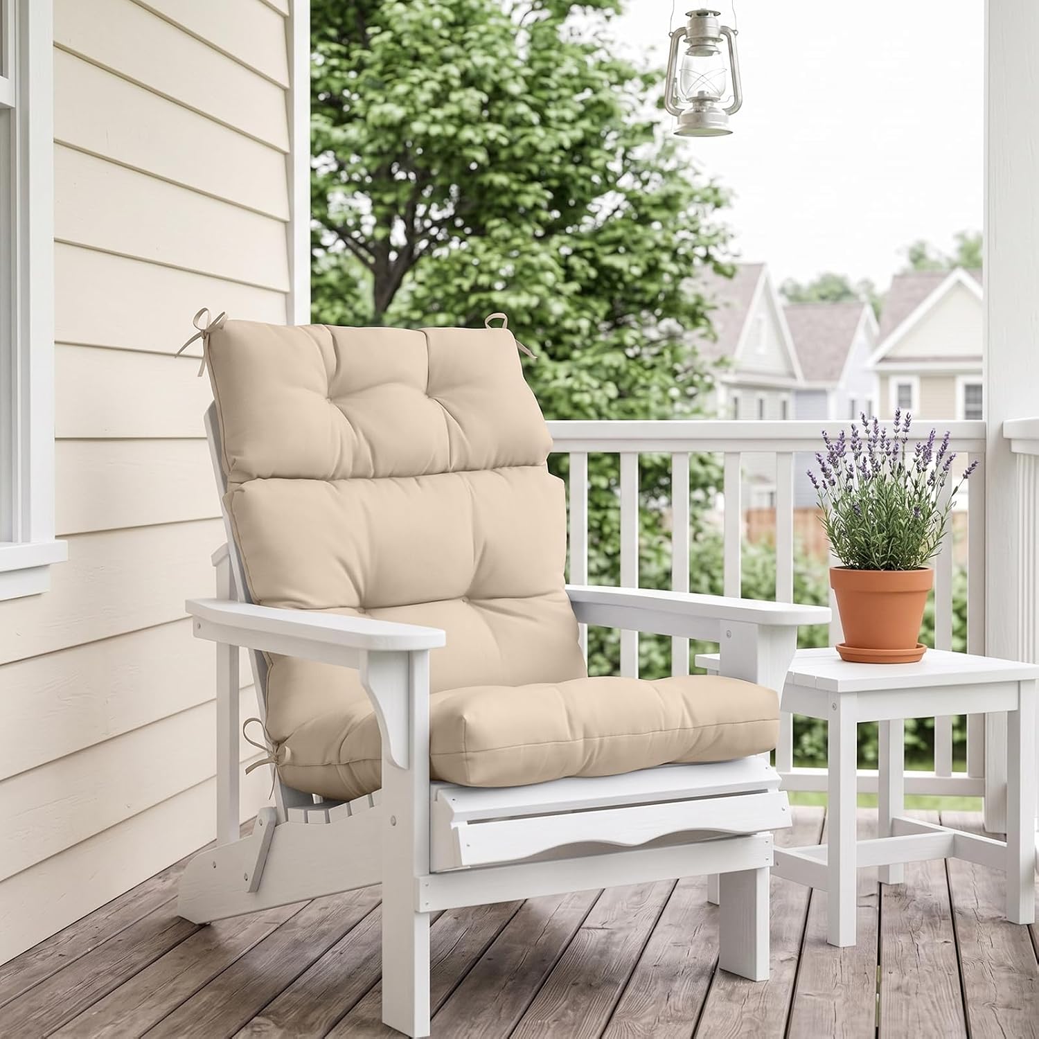 EAGLE PEAK Tufted Outdoor/Indoor High Back Patio Chair Cushions, Set of 2, 46'' x 22'', Beige