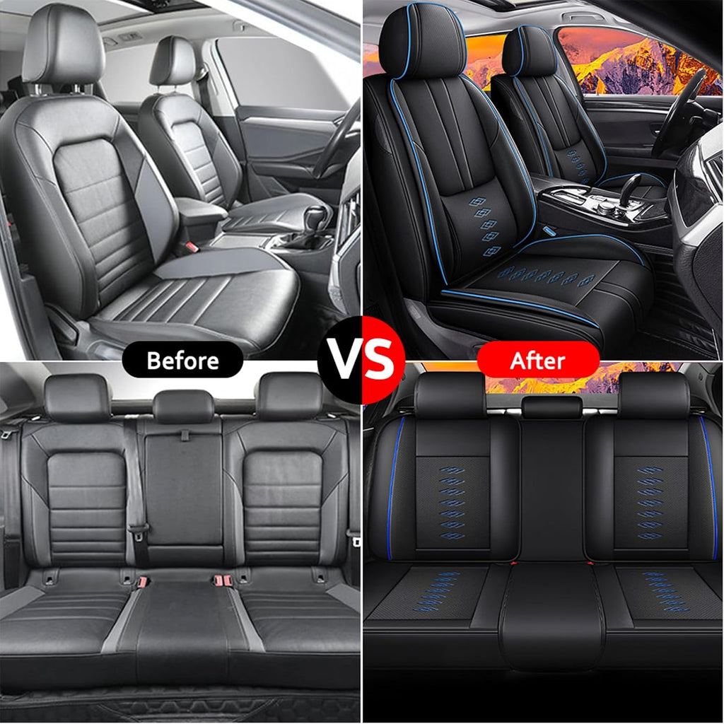 Leather Seat Covers for Hyundai Santa Cruz 2022-2025 2026,Premium Car Seat Covers Full Set,Waterproof Car Seat Protectors with Airbag,Comfort Interior Cover Seats for Cars(Black+Blue)
