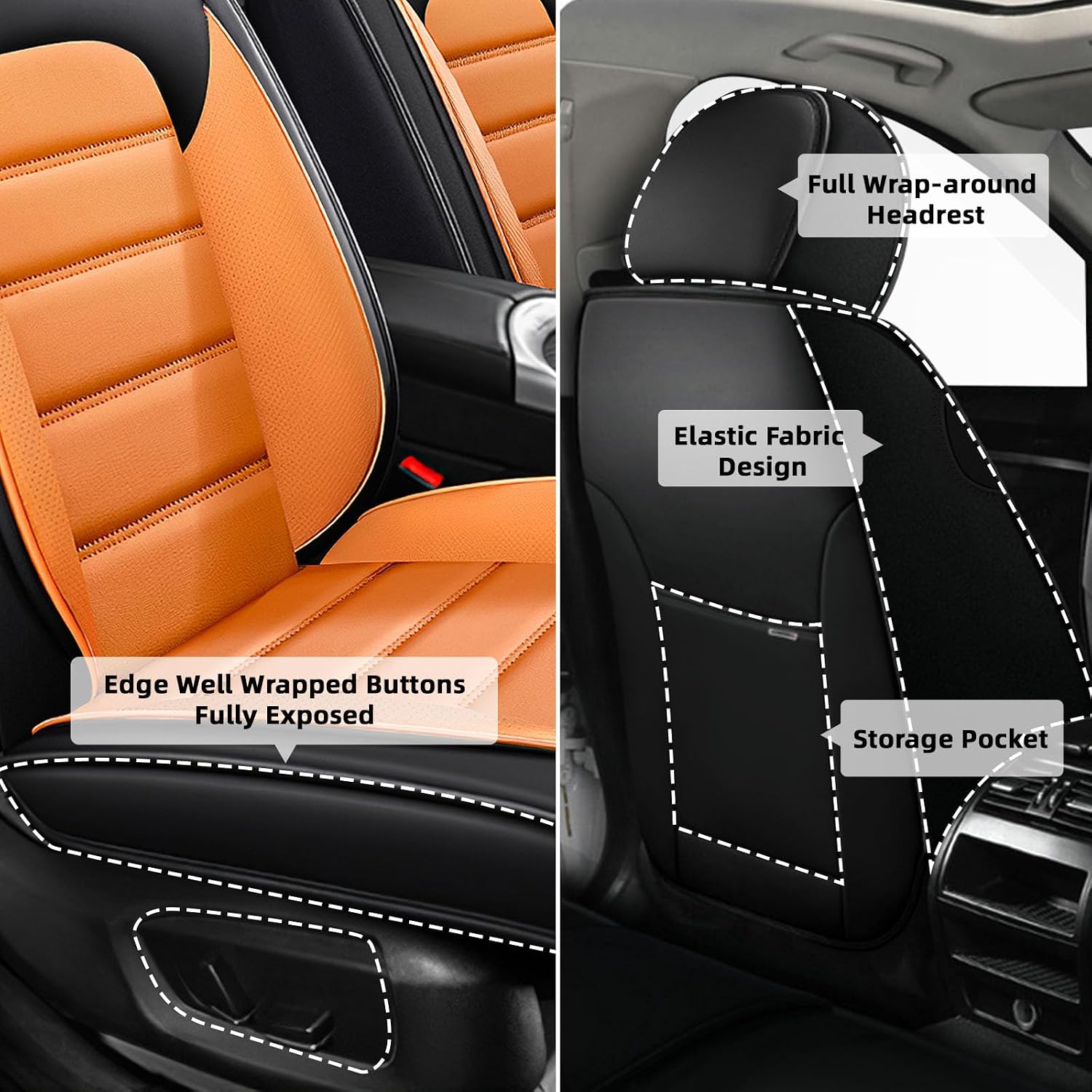 Car Seat Cover Fit for GMC Acadia 2007-2025,Compatible Airbag Non-Slip Waterproof Seat Cover,Car Seat Protector Premium Interior (Standard 5 Seats,Black Orange)