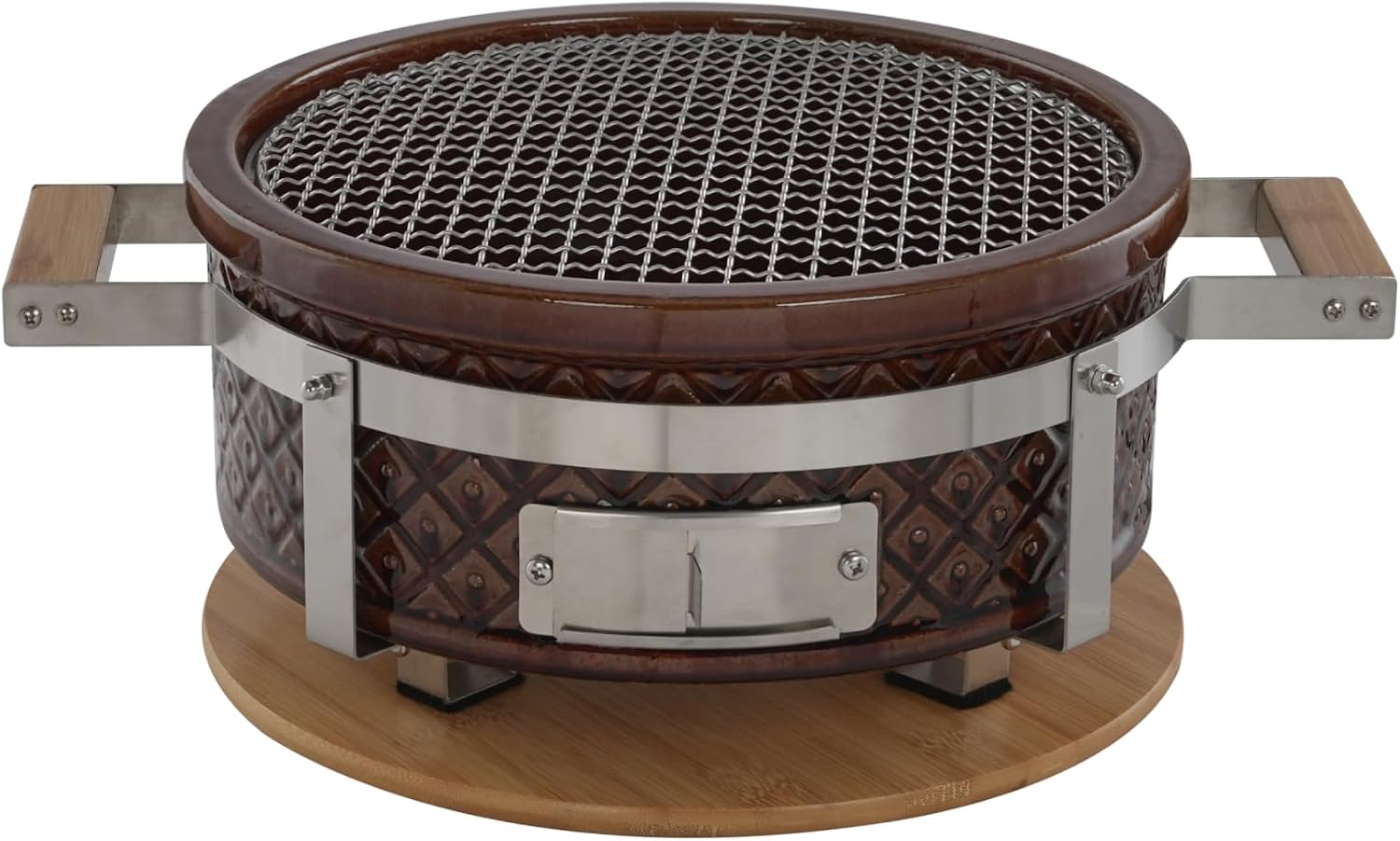 Round Hibachi Charcoal Ceramic Cooking Grill Yakatori Japanese Grill Table BBQ Handmade Clay Oven For Outdoor Barbecues Camping Thanksgiving Christmas, 18'x14'x7', Brown