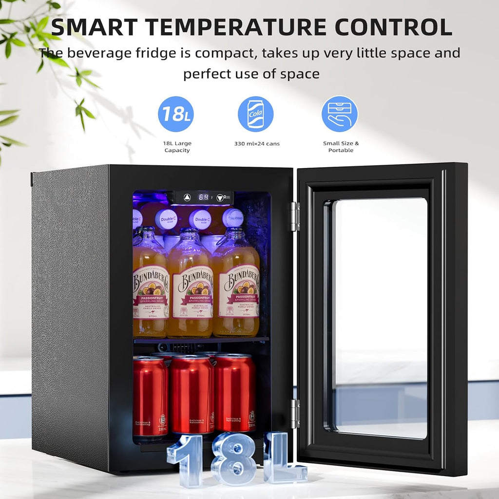 Antarctic Star 18L 24 Can Mini Fridge，Beverage Refrigerator with Quiet Compressor LED Light,Small Cooler with Electronic Temperature Control for Home/Office/Dorm/Bar.