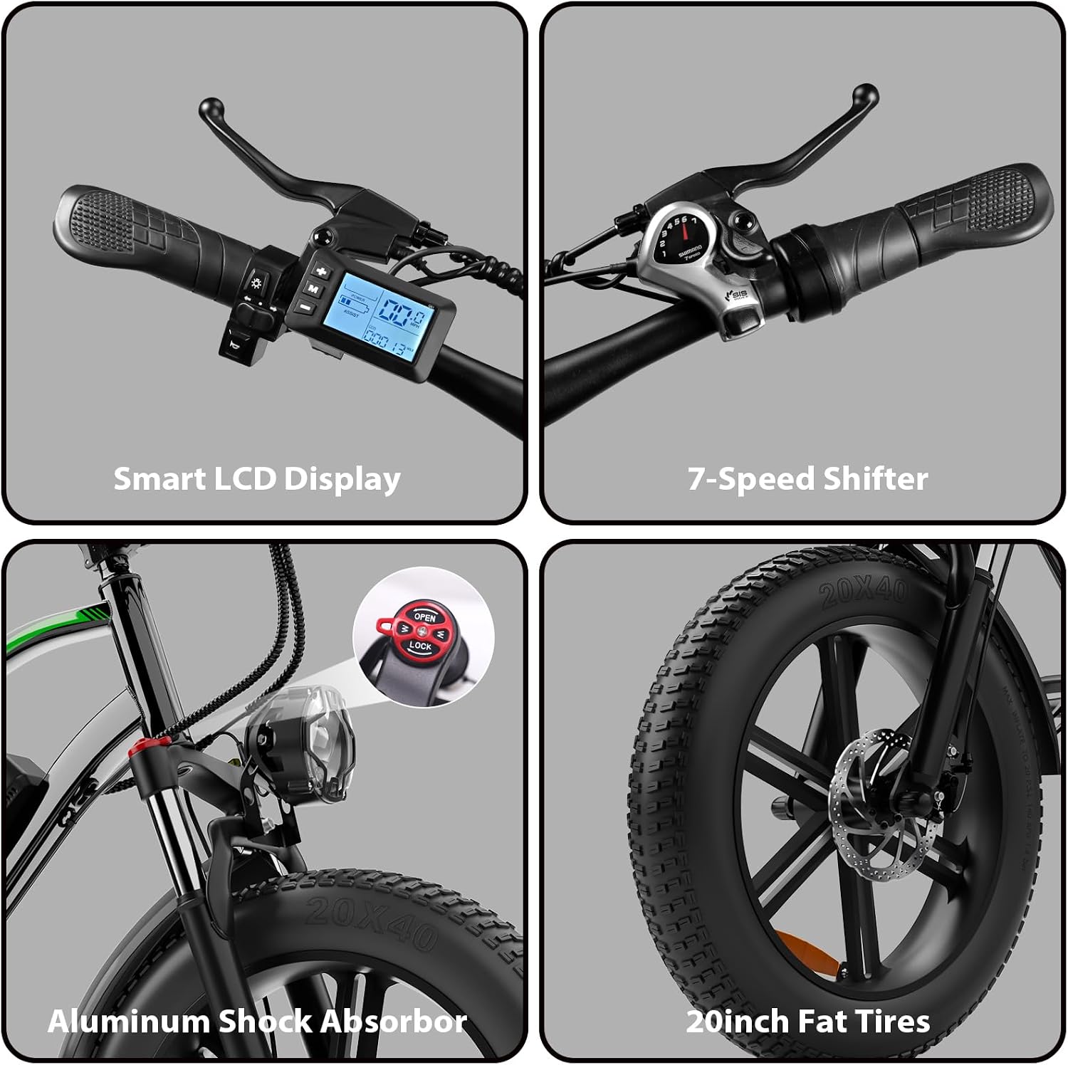 Hipatoo Electric Bike for Adults, 48V-13AH Removable Battery, 38 Miles Range Electric Bicycle with 20 Inch Fat Tire E-Bike for Commuting Ebike