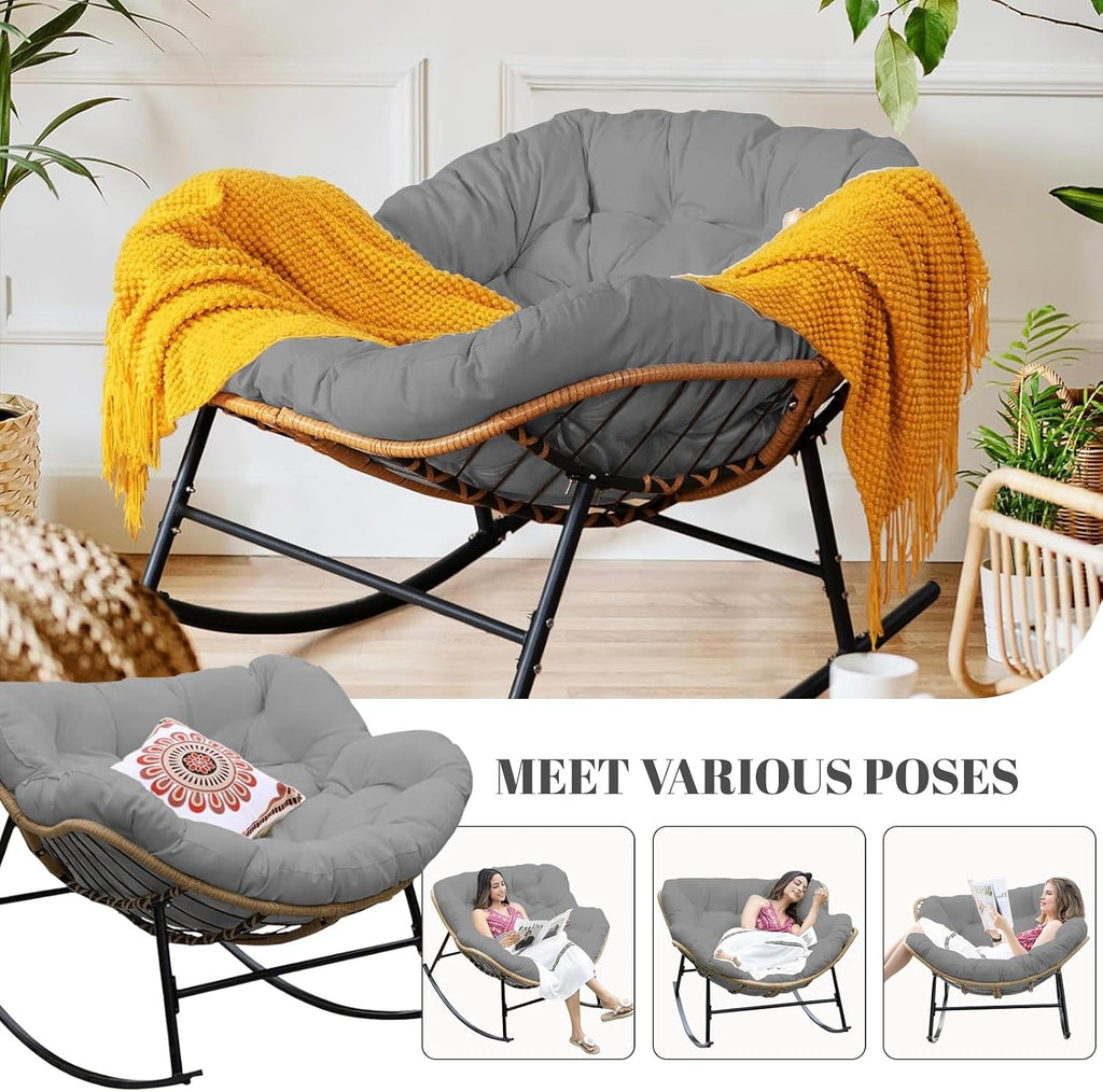 Thickened Waterproof Papasan Rocking Chair Cushion, 6.3'' Patio Egg Chair Pad with Ties, Outdoor/Indoor Rattan Hammock Cushions for Porch, Garden, Balcony(Only cushion no chair) (French Grey)
