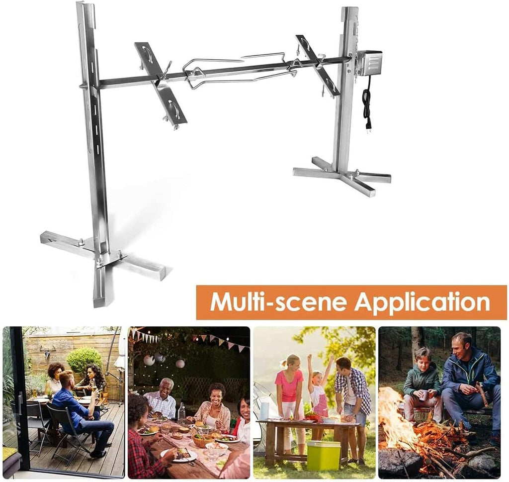 360 Degree Automatic Rotating Barbecue Grill Kit, Outdoor Camping Barbecue Grill, Barbecue Fork, for Roasting Pigs Lambs
