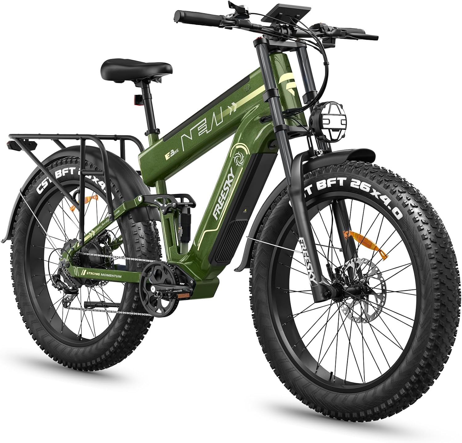 FREESKY Dual Battery Electric Bike for Adults, 48V 45AH 200 Miles Long Range E Bike, 4000W Motor 40MPH+, 26' Fat Tire Fast Mountain EBike, Full Suspension & Hydraulic Brakes, UL 2849 Certified by TÜV