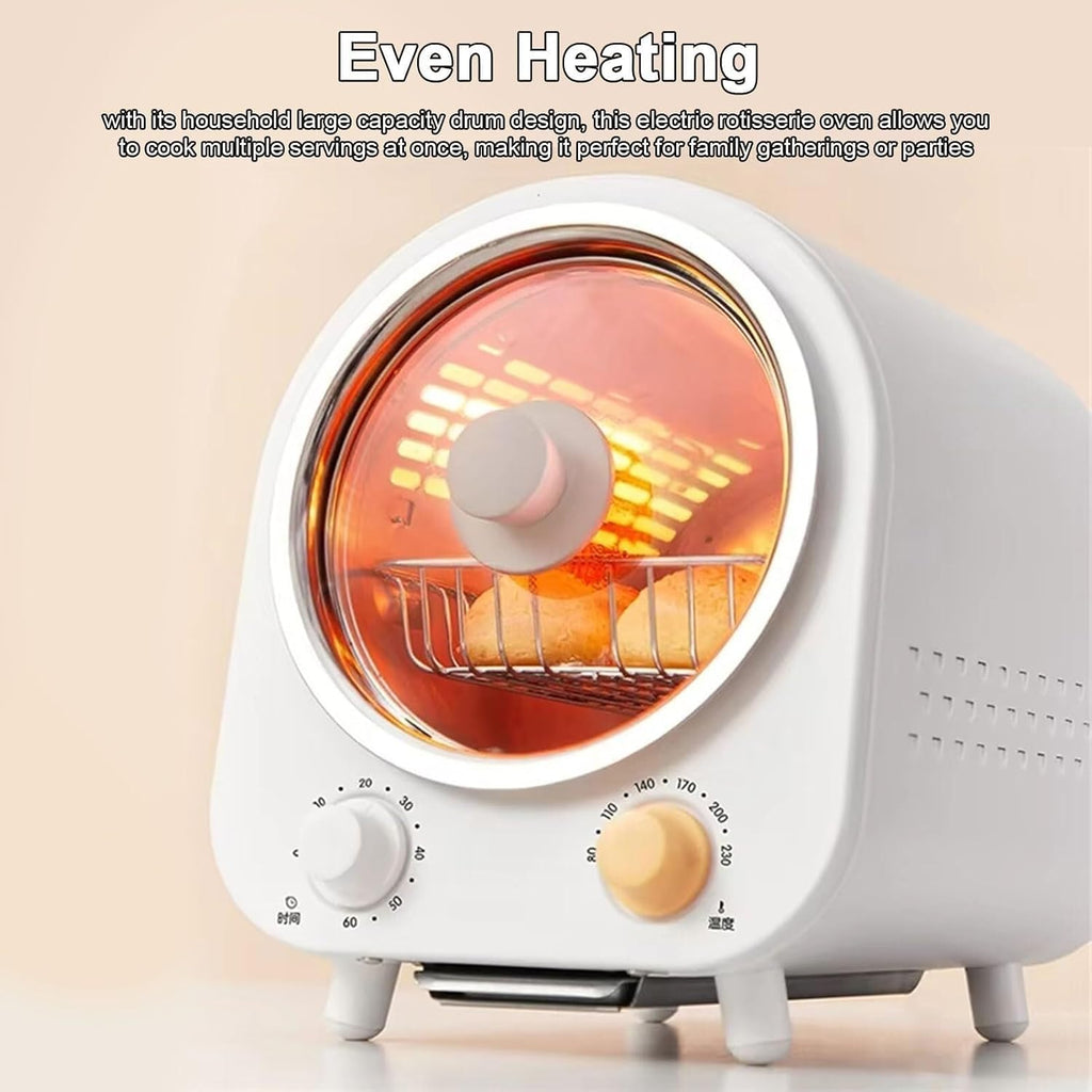 Electric Smokeless Rotating Grill Oven, 600W Oven and Grill with Hot Plates, 0-230 ℃ Adjustable Temperature and 60 Min Timer, 360° Rotating Heating, Accessories Included