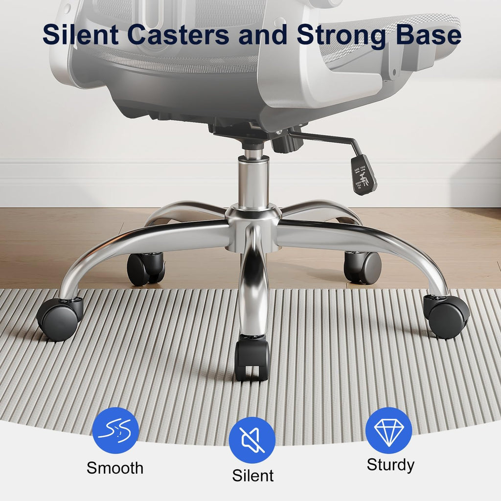 marrap Ergonomic Office Chair, Mesh Seat Cushion with 3D Armrests and 3D Headrest, Adjustable Lumbar Support with 90-120° Rocking Function for Home Office, Black