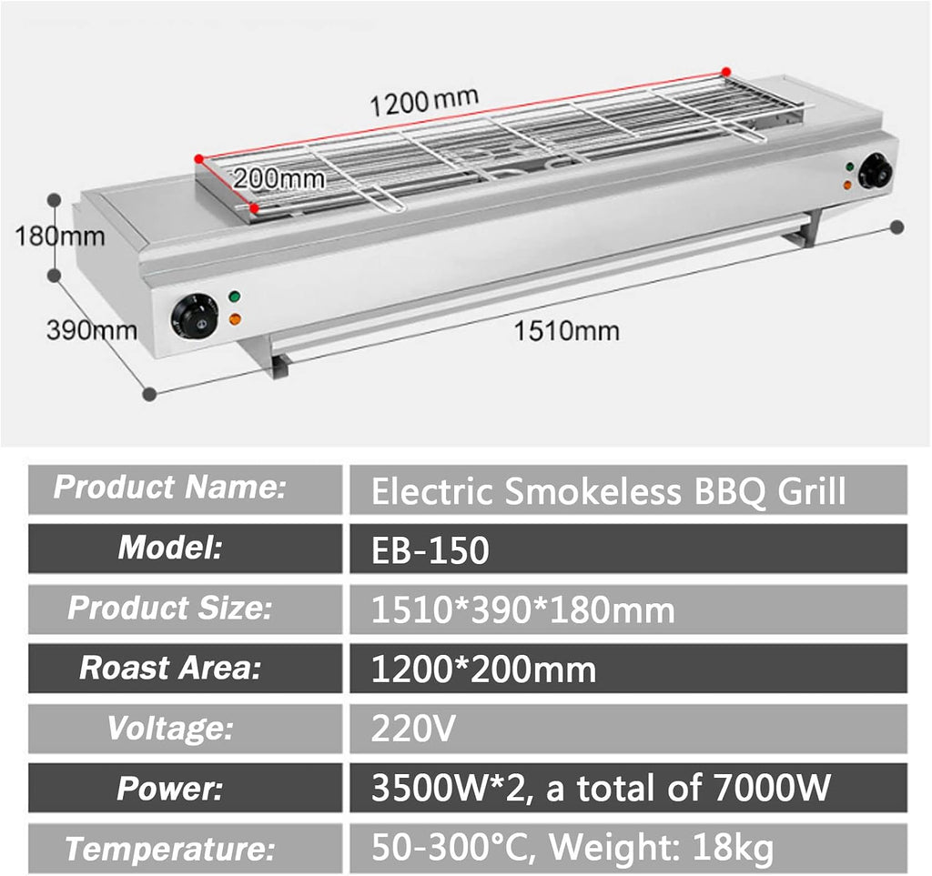 Smokeless Electric Portable BBQ Kebab Grill, Healthy Electric Grill with Adjustable Temperature and Drip Tray, Indoor and Outdoor Tabletop Grill (Eb 150)