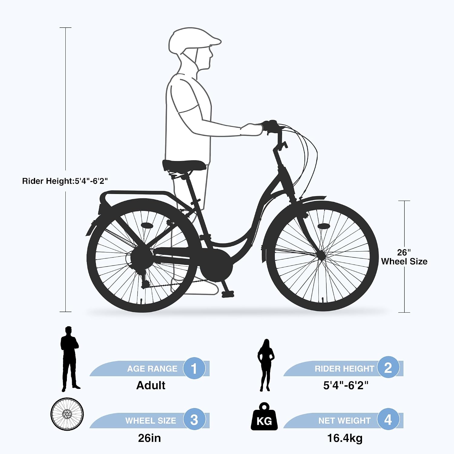 MEGHNA Beach Cruiser Bike Low Step - Through 24 inch/26 inch Bike Elegant Lady Bike V - Brake 7 Speed Cruiser Bike with Rear Rack Bell for Girls Women Senior, Multi-Colors