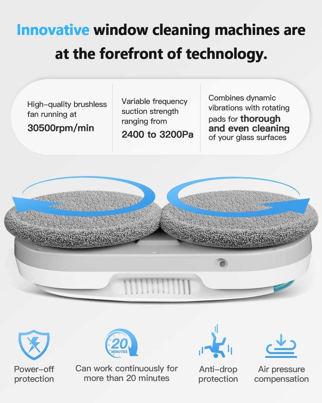 Smart Window Cleaning Robot with bidirectional ultrasonic Spray & 85ml Tank - Automatic Edge Detection, 2400-3200pa Strong Suction, Anti-Drop P