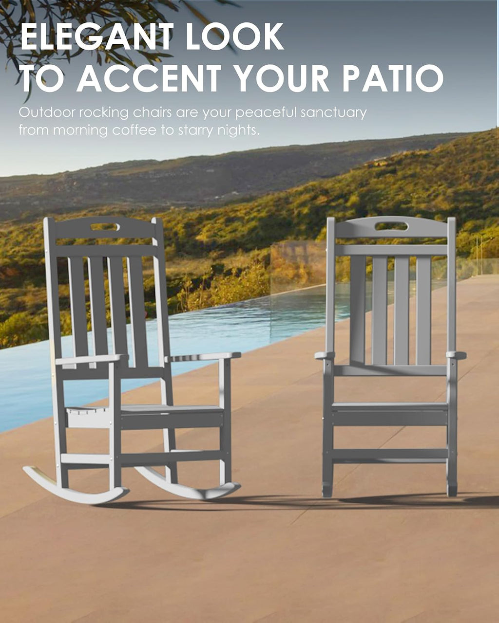 Outdoor Rocking Chair Set of 2, High Back Plastic Patio Rocking Chairs for Outside Porch Rocker Garden Lawn, All-Weather Resistant Poly Lumber Rocker Chair Outdoor, Slate Grey