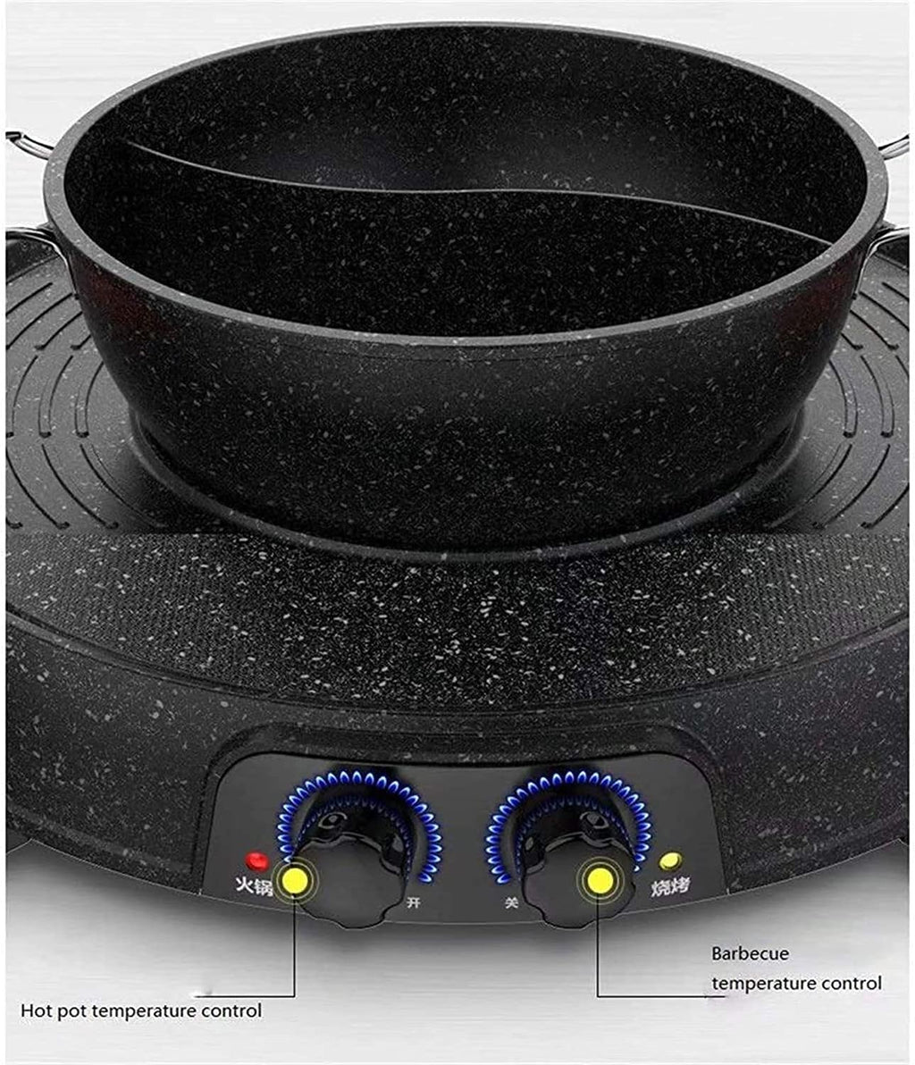 Electric Grill 2 in 1 Electric Pan Shabu Hot Pot BBQ with 5 Temperature adjustments for Indoor Outdoor (Color : Black 1, Size : 52 * 52 * 15cm)