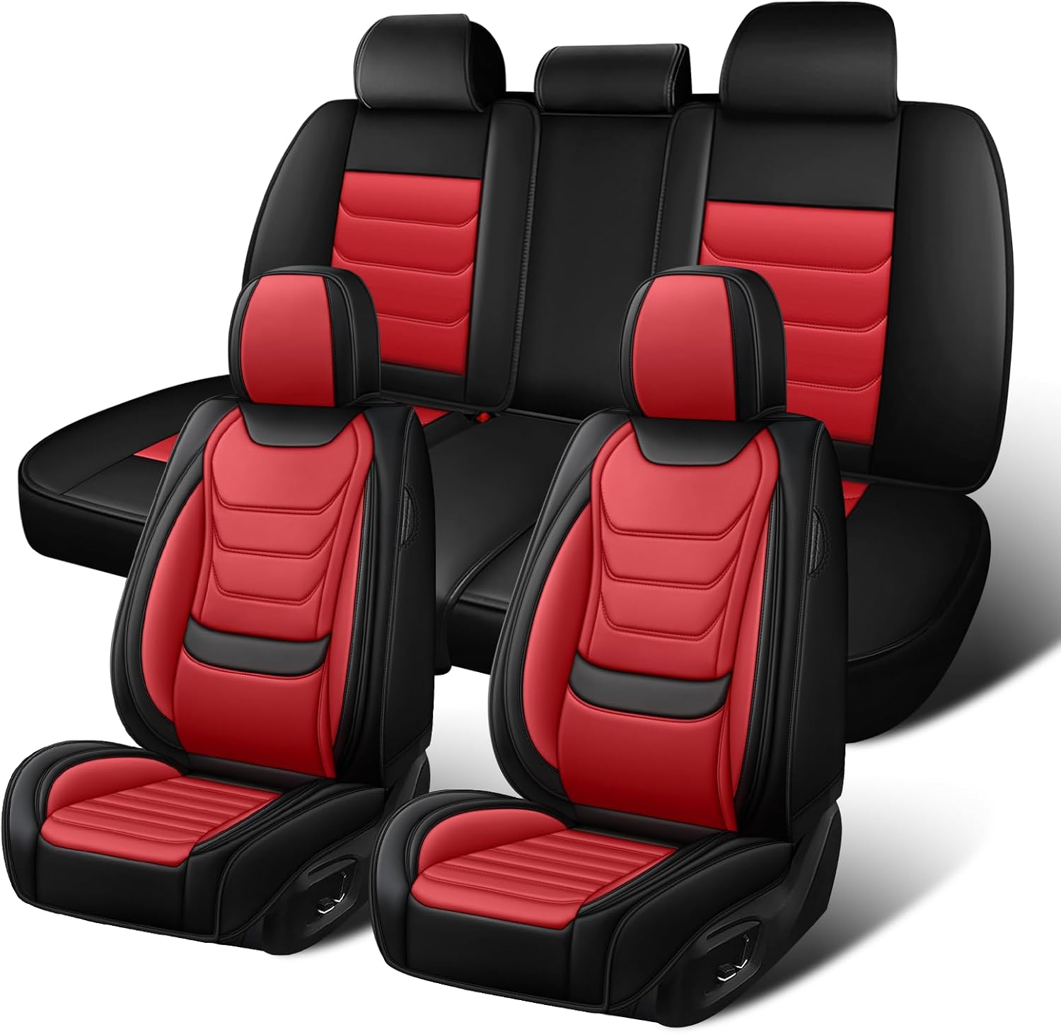 Fit for Gmc Yukon 2000-2025 Custom Seat Covers, PU Leather Car Seat Covers, Full Coverage Protection, Thick Cushioning Seat Protectors(Standard Full Set/Black Red)