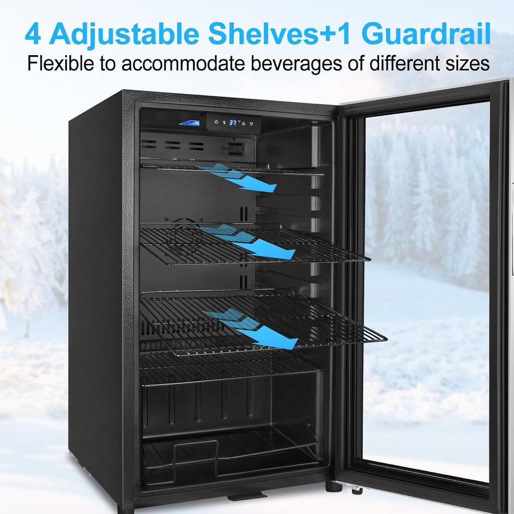 FoMup Beverage Refrigerator 126 Can, Mini Beverage Fridge Small Beverage Cooler Stainless Steel with Glass Door Safety Lock, Drink Fridge for Beer Soda Wine, Perfect for Dorm Office Hotel