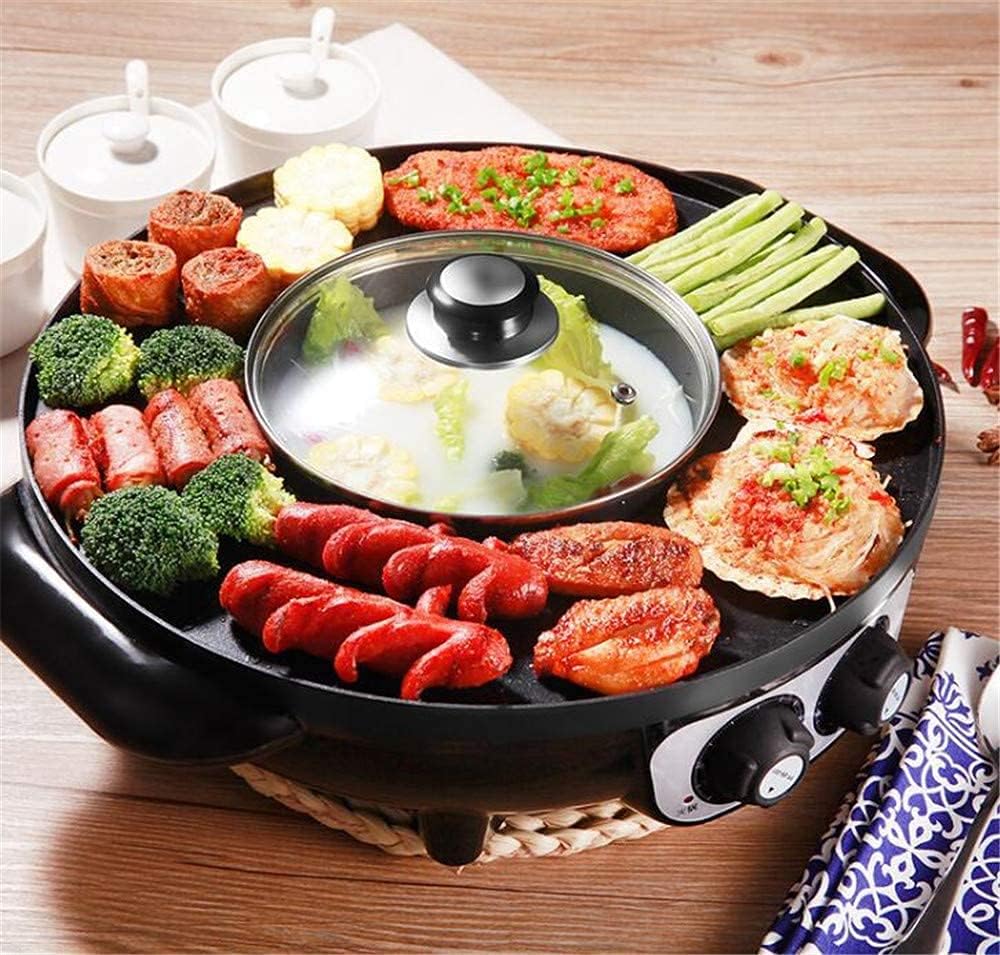 BBQ Smokeless Grill 2 in 1 Portable Electric Smokeless Grill And Hot Pot Electric Hot Pot Grill Indoor 1700W Easy Cleaning Dual Temperature Control, Black