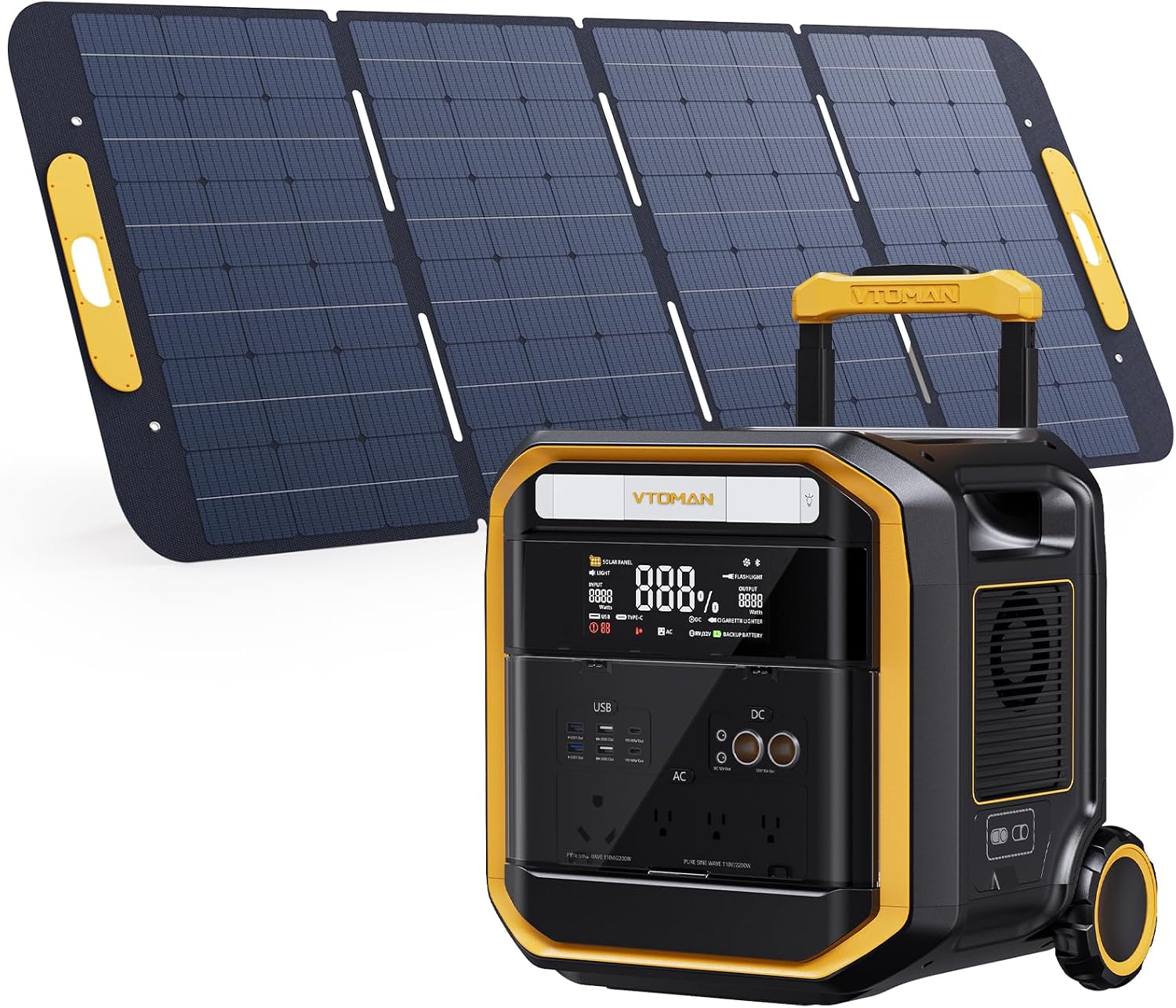VTOMAN FlashSpeed Pro 3600 Portable Power Station, 3096Wh LFP Battery Solar Generator with 400W Solar Panel, 2Hr Fast AC Charge, 25% Efficient, UPS Home Backup with Wheels, for Outdoor RV Emergency