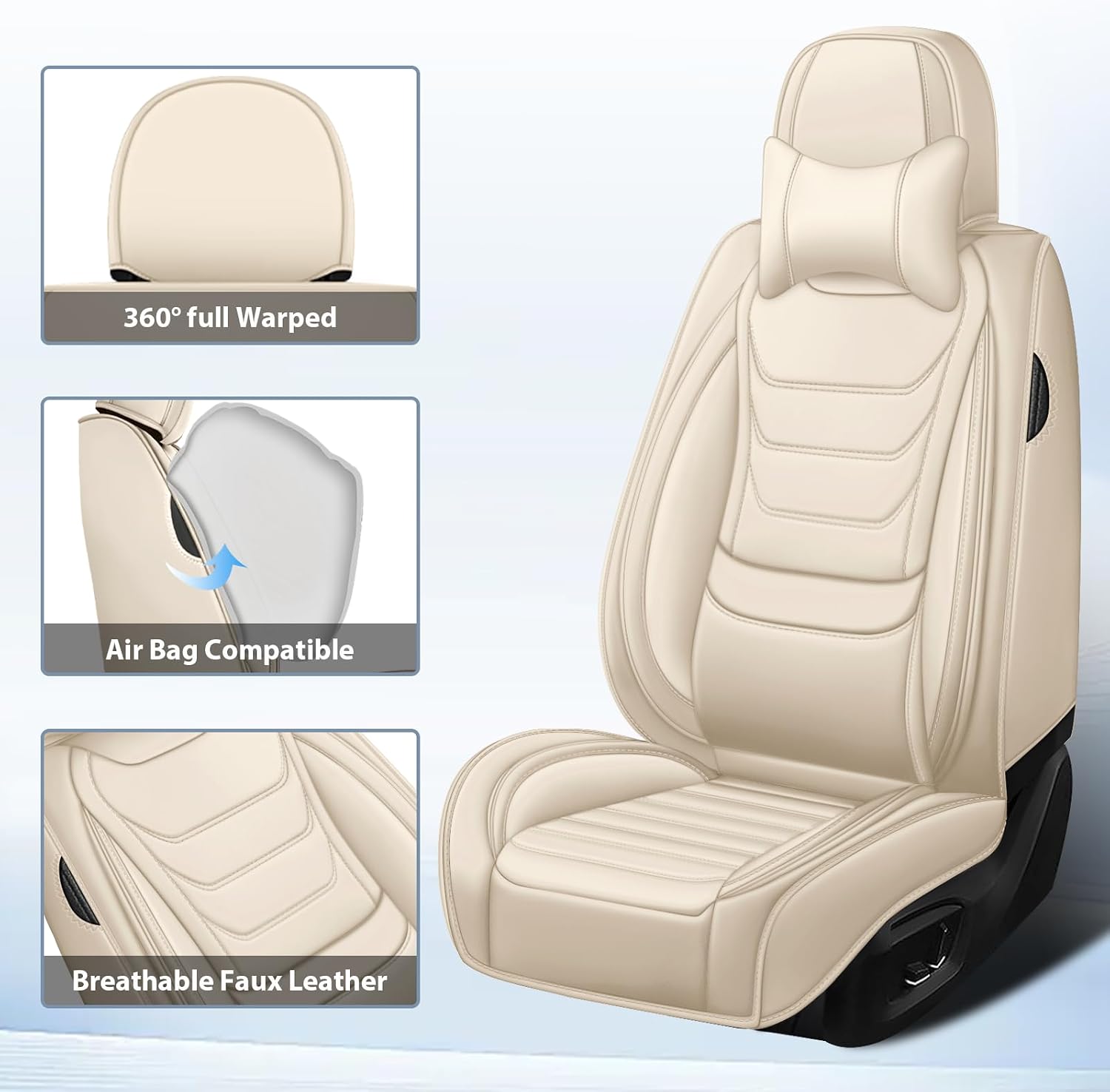 Fit for Chevrolet Silverado 1500 2000-2026 Custom Seat Covers, PU Leather Car Seat Covers, Full Coverage Protection, Thick Cushioning Seat Protectors(Luxury Full Set/Beige)
