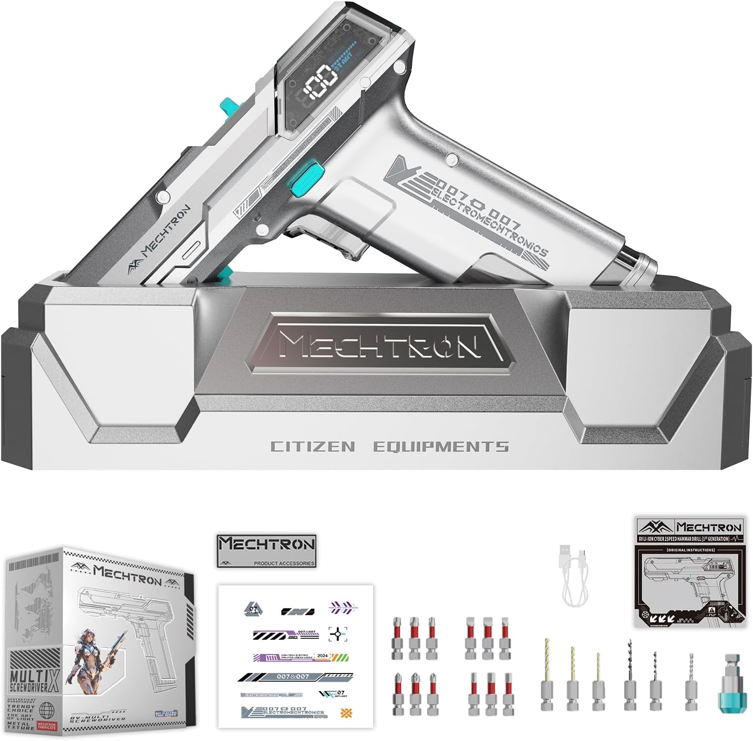 Gifts for Men - Cyberpunk Gun-Shaped AI Smart 8V Dual-Speed Hammer Drill, Cool Gadget for Boyfriend, Husband, Dad, Boss, Gamers, Tech Lovers (G007S-PRO)