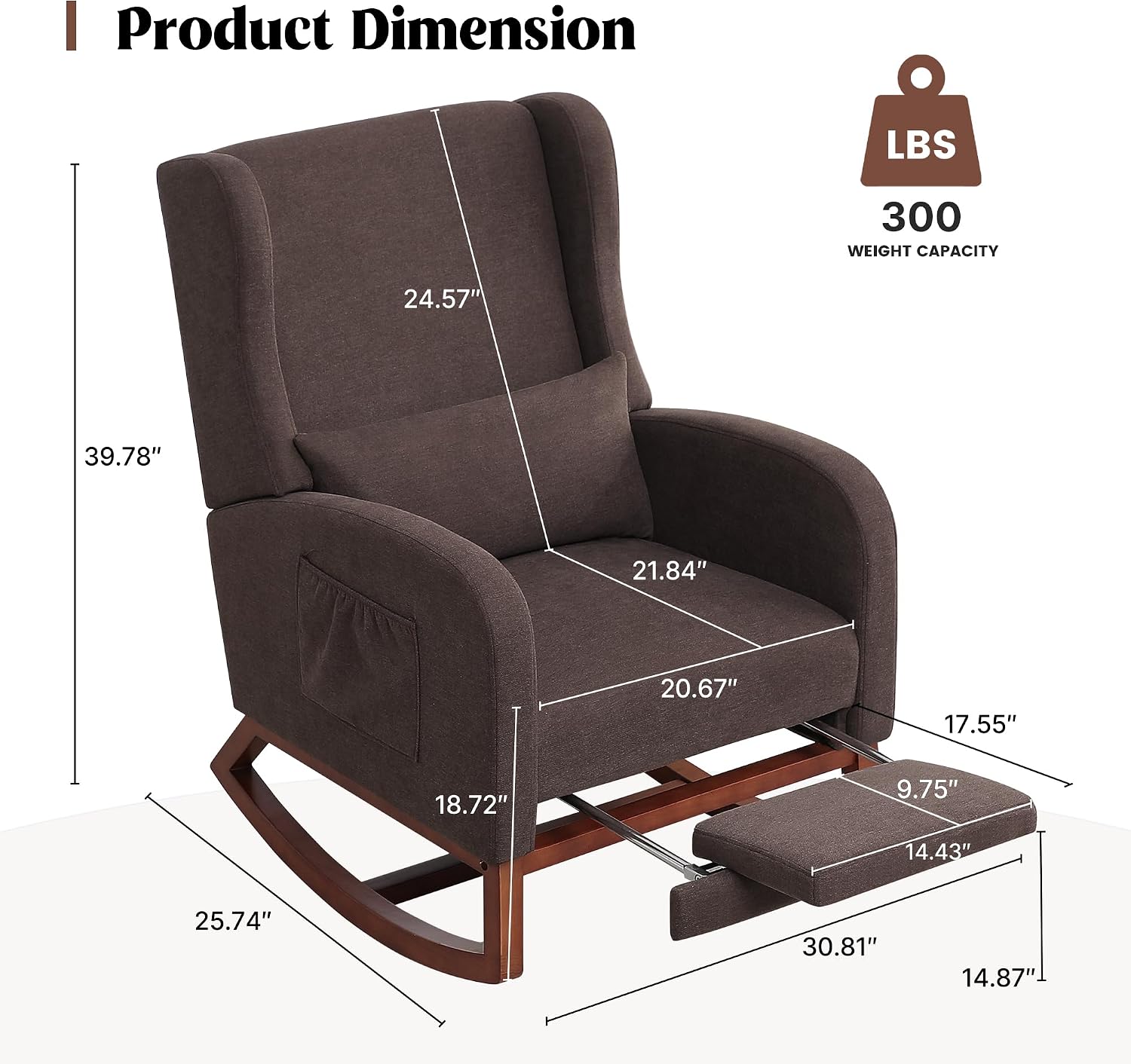 HCHAIRH Rocking Chair Nursery with Foot Rest, Wingback Nursery Rocking Chairs, Nursing Glider Rocker Chair with Pillow and High Back for Nursery, Living Room, Bedroom, Coffee