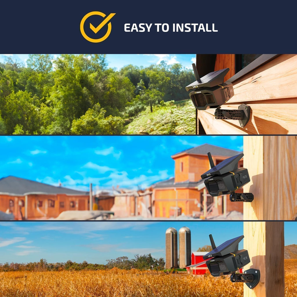 Vosker VKX Farmers Pack Solar 4G LTE Security Camera, Wireless Outdoor Surveillance for Farms, Sheds and Rural Properties, No Wi-Fi Needed, SIM Card Included Night Vision, IP65 Weather-Resistant