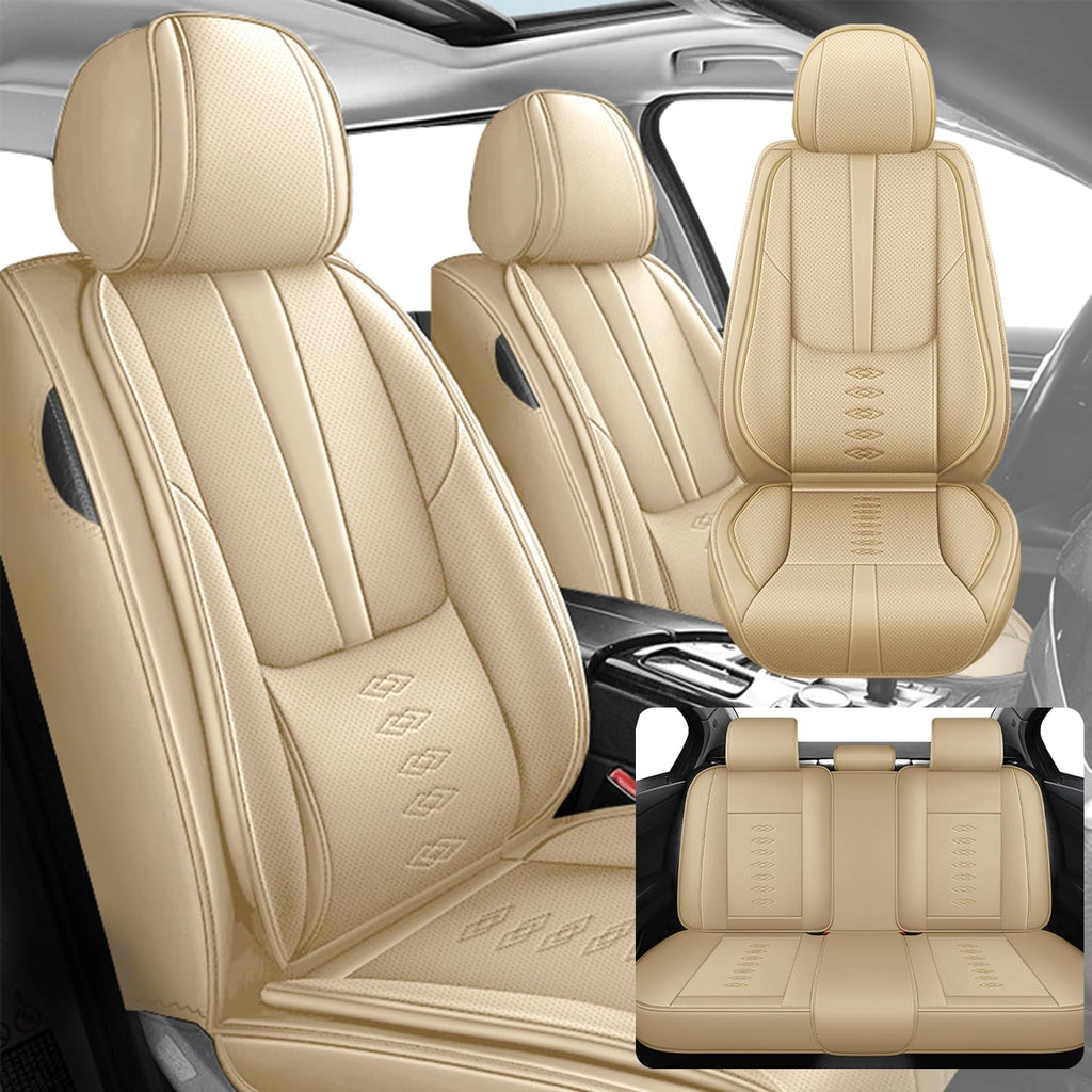 Car Seat Covers 5 Seats Fit for Mazda CX-90 2024 2025,Waterproof Leather Seat Covers,Airbag Compatible,Car Seat Protectors Interior Sets(Full Set,Beige)