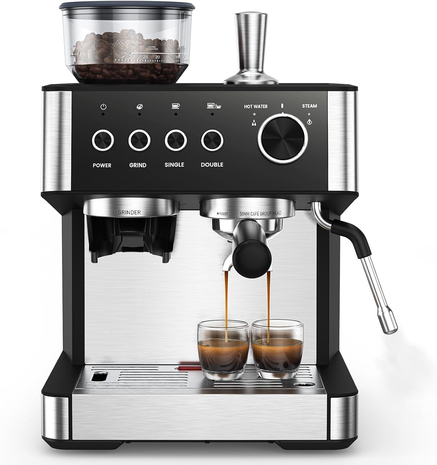 Electactic 20 Bar Espresso Machine with Built-in Anti-Clog Coffee Grinder